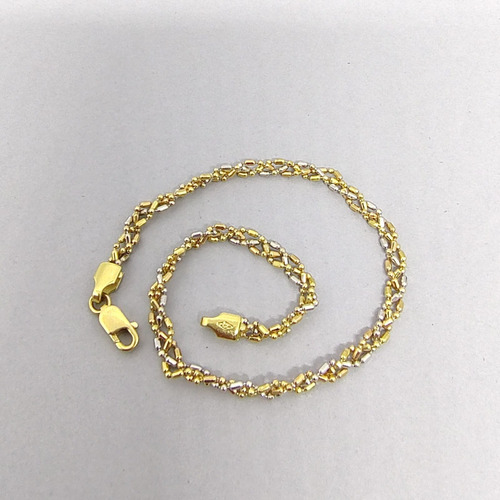 Pulseira Ouro 18k 750 Trança Bicolor Italiana 18,5cm 3,4g