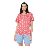 Polera Mujer Hombro Recogido Rojo Print Corona