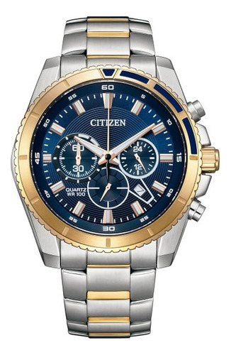 Reloj De Hombre Bicolor Citizen Chronograph Quartz Blue Dial