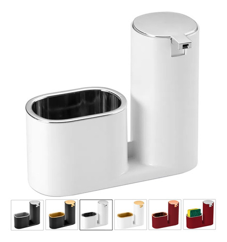 Dispenser Para Detergente E Porta Bucha Cozinha Luxo Arthi Cor Branco E Cromado