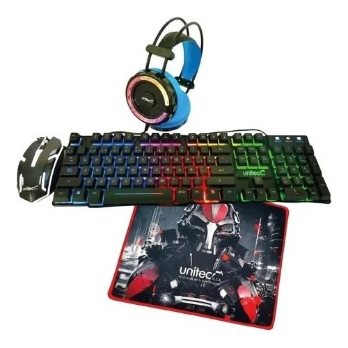 Combo Gamer Alambrico Rgb Teclado Mouse Audifonos Mouse Pad 