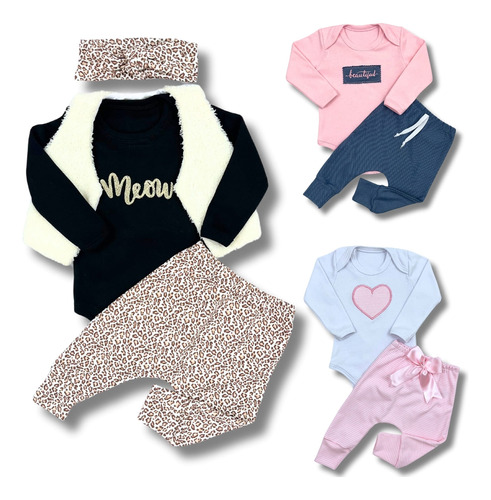 Kit Conjunto Roupa Bebê Menina Body Calça Luxo Diva C22182