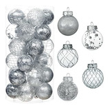 Bolas Navideñas -6cm- Transparentes Con Decorado Plata X 30u