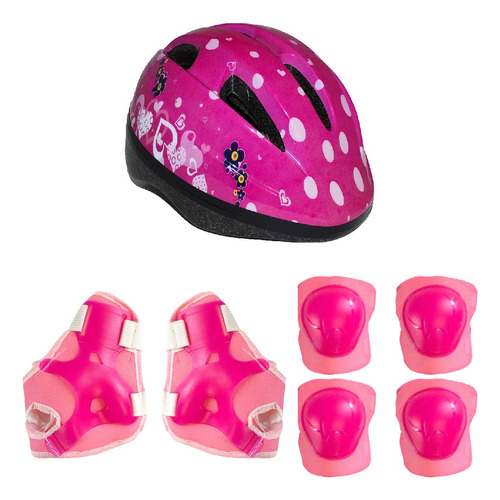 Capacete Infantil Rosa Para Bike Kit Joelheira + Cotoveleira