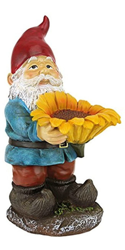 Diseño Toscano Sunflower Sammy Garden Gnome Birdfeeder Esta