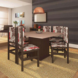 Conjunto De Mesa Com 8 Cadeiras Sirius Tabaco E Floral