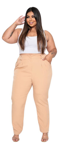 Calça Plus Size Com Botão Social Básica Elegante Alfaiataria