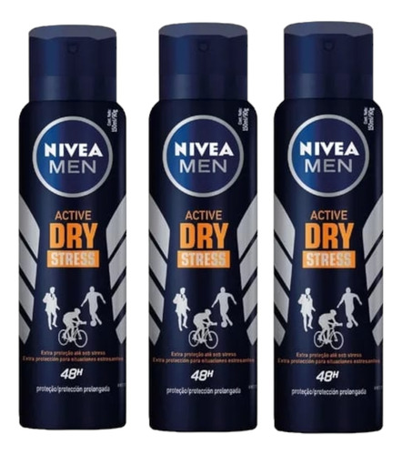 Pack X3 Nivea Desodorante Men Active Dry Stress