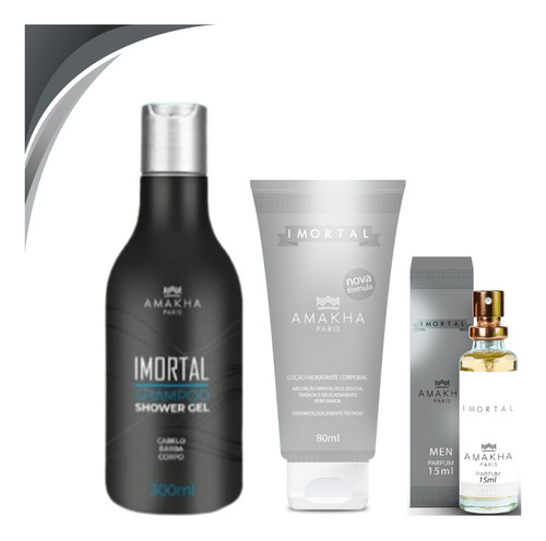 Kit 3x1 Imortal  Shampoo Shower Gel Hidratante Perfume 15ml