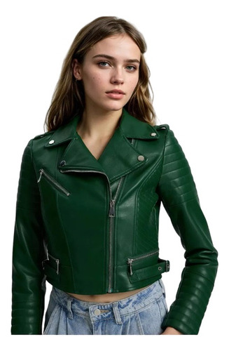 Campera De Mujer Eco Cuero Entallada Con 2 Bolsillos 009