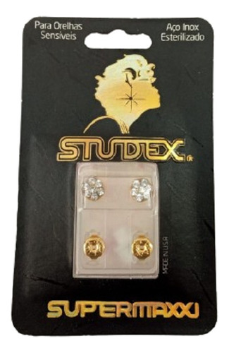 Brinco Studex Supermaxxi Dourado Flor Cristal Ld66004y