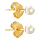 Aretes Pendientes Acero Inoxidable Color Oro Perla Mujer