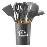 4you Gourmet Kit Utensilios 12 Peças Cor Cinza De Cozinha Em Silicone Concha Espátula