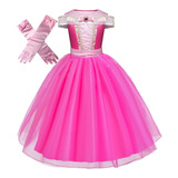 Vestido Princesa Infantil Longo Rosa Menina Criança + Luvas