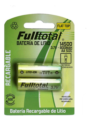 Batería De Litio 14500 3.7v 800mah Recargable Pack X2 Sizeaa