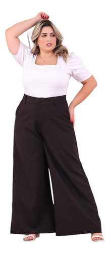 Calça Feminina Pantalona Max Plus Size Em Elastano Luxo 