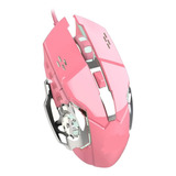 Mouse Rosado Gamer 6 Botones, Cable Usb