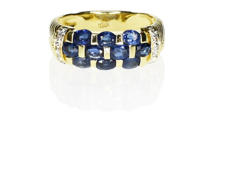 Anillo Zafiros Azules - Diamantes Oro Amarillo - Free Watch
