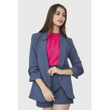 Blazer Mangas Drapeadas 3/4 Azul Acero Nicopoly