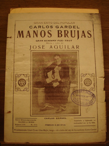 Partitura Manos Brujas Carlos Gardel Fox Trot José Aguilar