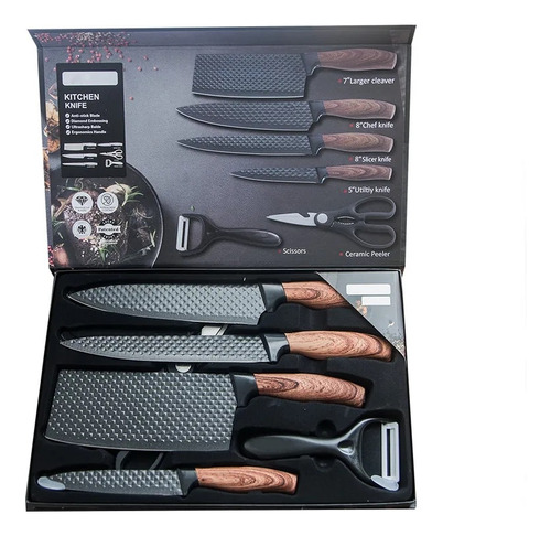 Kit Jogo Facas Faqueiro Antiaderente 6 Peças Chefe Churrasco