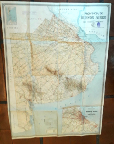 Antiguo Mapa Entelado Caminos Carreteras Auto Buenos Aires 