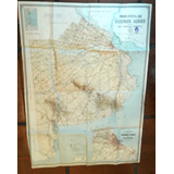 Antiguo Mapa Entelado Caminos Carreteras Auto Buenos Aires 
