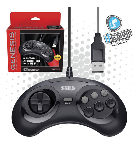 Control Usb Sega Genesis Oficial Retro-bit Arcade Pad Negro