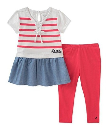 Nautica Bebés Leggings Conjunto, Rojo, 18m.