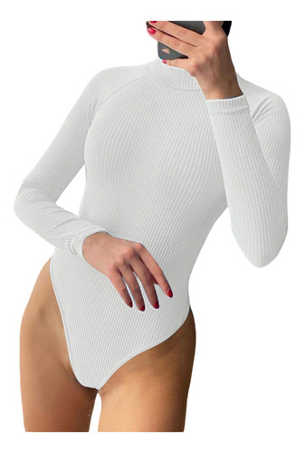 Body Básico Para Mujer, Casual, Cuello Alto, Manga Larga