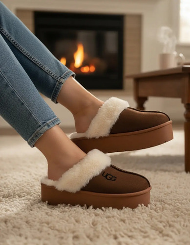 Pantuflas De Plataforma De Peluche Para Mujer