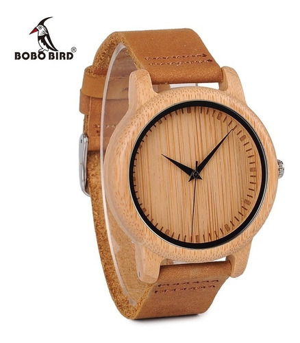 Reloj Analógico De Madera Unisex Bobo Bird A09, Color Marrón, Bisel, Color Beige, Color De Fondo Beige