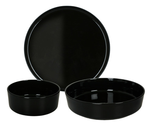 Set Vajilla X 13 Platos Playo Bowl Ensaladera Porcelana Negr