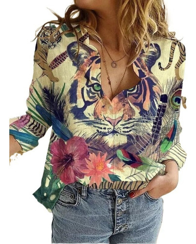 Camisa De Manga Larga De Moda Con Estampado 3d Animal Lady