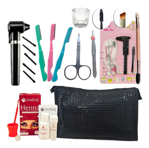 Kit De Sobrancelha Henna Makiaj Necessaire Pincel Mini Mixer