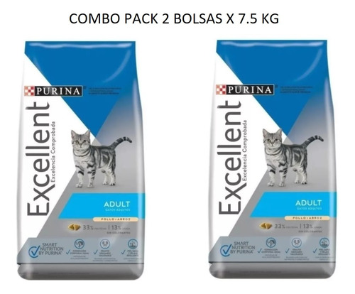 Combo Pack 2 Bolsas Excellent Gato Adulto X 7.5 (2 X 7.5 Kg)