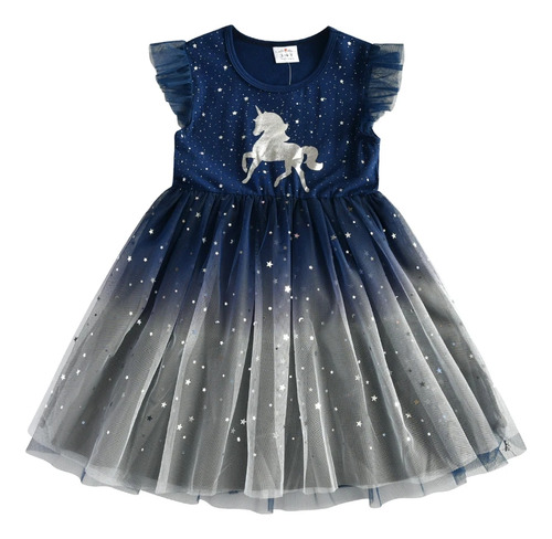 Vestido Unicornio Azul Y Plata Niña Fiestas Cumpleaños