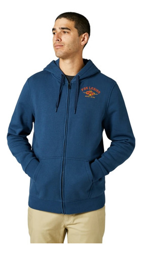 Campera At Bay Zip Fleece Azul Logo Naranja Fox