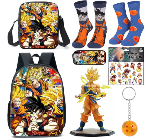 8 Unids/set Mochila Goku De Dragon Ball+bandolera +estuche