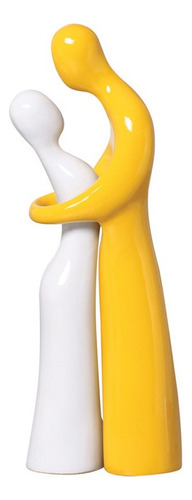 Casal Estatuas Estatueta Elegante Ceramica Decoração Moderna Cor Branco / Amarelo