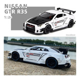 Nissan Gtr R35 Racing Sport Miniatura De Metal Con Luz Y Son Color Blanco