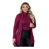 Cardigan E Blusa Regata Gola Alta Malha Elastano Plus Size 