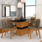 Conjunto Mesa De Jantar 6 Cadeiras Nairóbi Cin/pre/capuc-m.a Cor Cinamomo/preto/capuccino 02 Desenho Do Tecido Das Cadeiras Liso