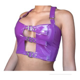 Crop Top Charol Bustier Hebillas Metalicas Regulables Mujer 