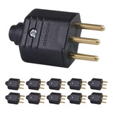 10 Tomada Plugue Macho 3 Pinos 10a Desmontável Preto 250v