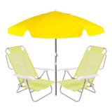 Kit Duas Cadeiras De Praia Sunny Dobrável + Guarda-sol 1,60m