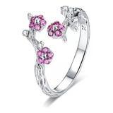 Anillo De Plata 925 Ajustable Flor Rosa Mujer Joyas