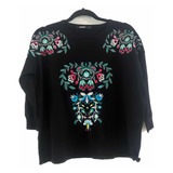 Sweater Nuevo Desigual Bordado S Negro Holgado