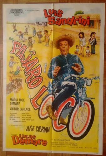 Antiguo Afiche Poster Original De Cine- Pajaro Loco 