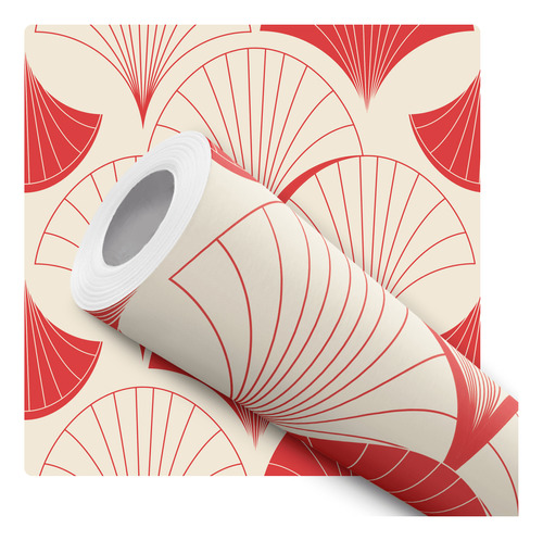 Papel De Parede Adesivo Floral Padrao Japones Vermelho 2,5m